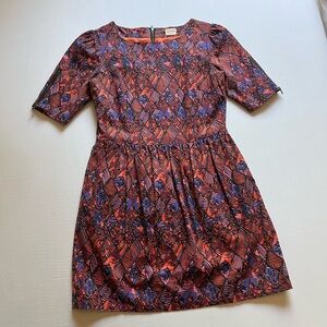 GORMAN orange purple pink tribal geo Aztec abstract short sleeve mini dress